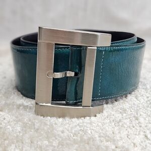 Vintage Bergdorf Goodman ITALY Green Patent Leather Belt Womens Sz M PLEASE READ